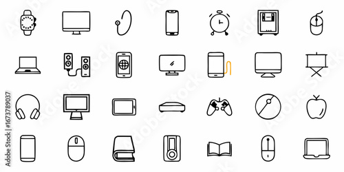 Various electronic devices and household objects icons in hand drawn style, perfect for UX or UI design