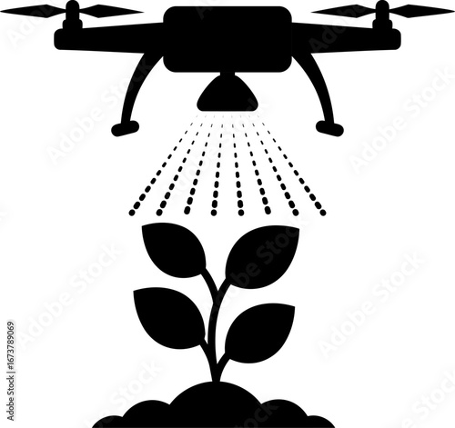 Crop Sprayer Drone Icon. Black and white vector symbol for agricultural spraying. Glyph for smart farming and precision agriculture technology.