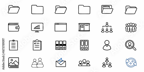 Essential business and office icons for professional presentations and modern graphic designs in vector format
