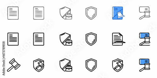 Essential business protection icons showcasing legal documents and security measures for corporate success