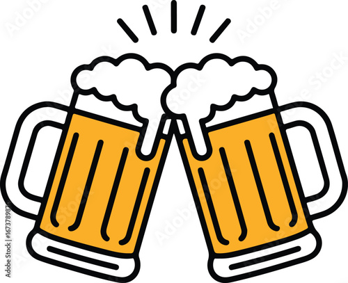 Clinking Beer Mugs Icon – Celebration Symbol with Frothy Foam and Cheers Gesture for Party, Festive, and Social Themes
