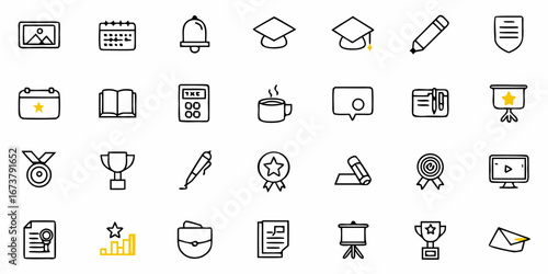 Study success icons capture learning, achievement, and business progress with a hand-drawn charm