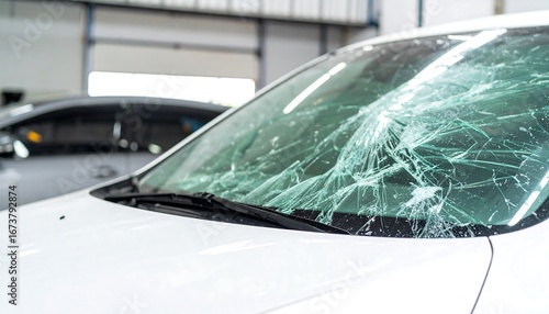 Damaged car windshield