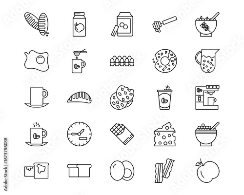 Morning and Breakfast Line Vector Icons