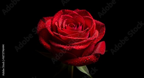 Wallpaper Mural Close-up shot of a single red rose with water droplets on its petals against a dark background. Torontodigital.ca