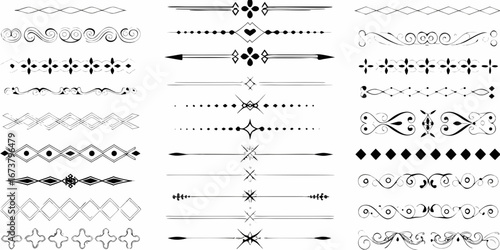 Collection of decorative ornate black and white borders and dividers for design elements
