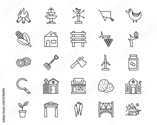 Village Line Vector Icons