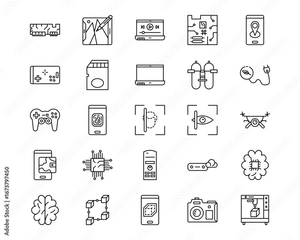 Fototapeta premium Technology Line Vector Icons