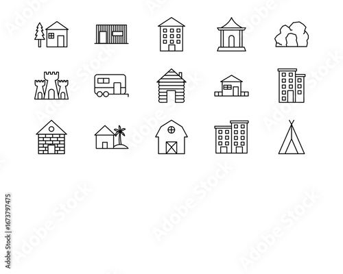 Type of Houses Line Vector Icons