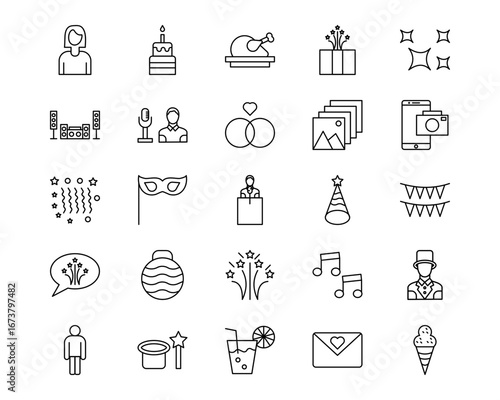 Party and Celebration Line Vector Icons