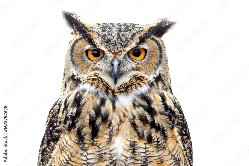Fototapeta premium Owl perched at night isolated on transparent background in high definition