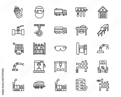 Industrial Process Line Vector Icons