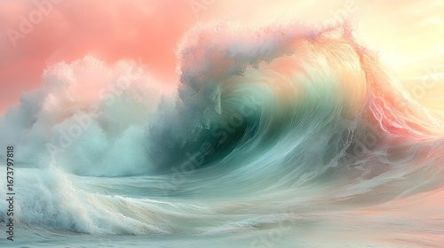 Pastel ocean wave crashing sunset beach art