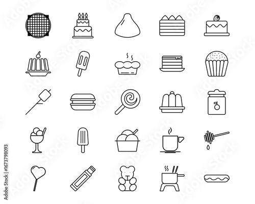 Sweets and Candies Line Vector Icons