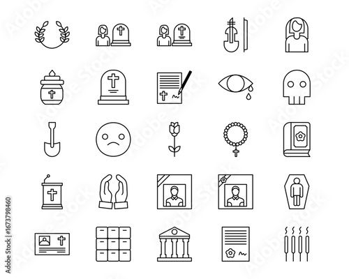 Funeral Line Vector Icons