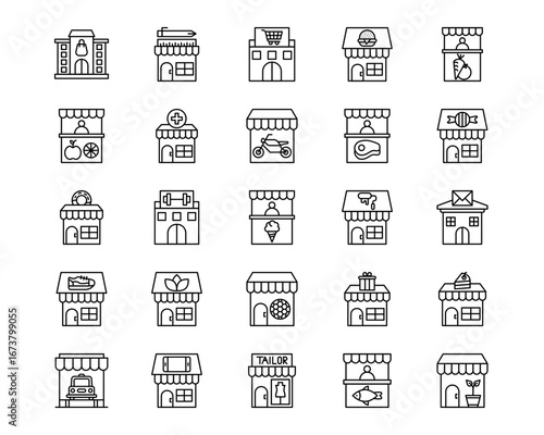 Shops and Stores Line Vector Icons