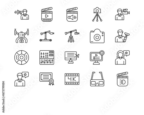 Video Production Line Vector Icons