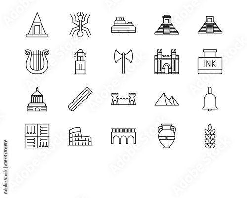 Ancient Civilization Line Vector Icons