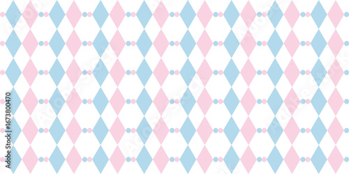 Tile vector pattern with blue and pink rhombus on white background.
