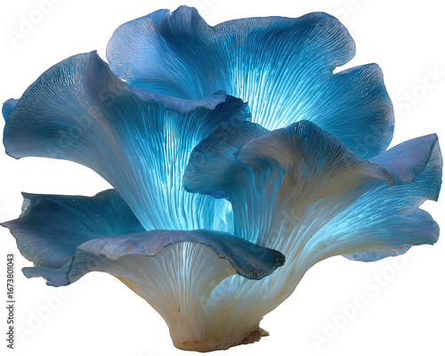 Glowing Blue Mushroom with Intricate Texture on Transparent Background