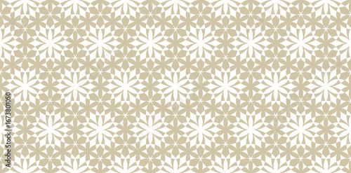 Wallpaper Mural Gold and white vector geometric seamless pattern. Golden abstract texture with flower silhouettes, mosaic. Luxury floral ornament background. Repeating geo design for decor, fabric, print, wallpapers Torontodigital.ca