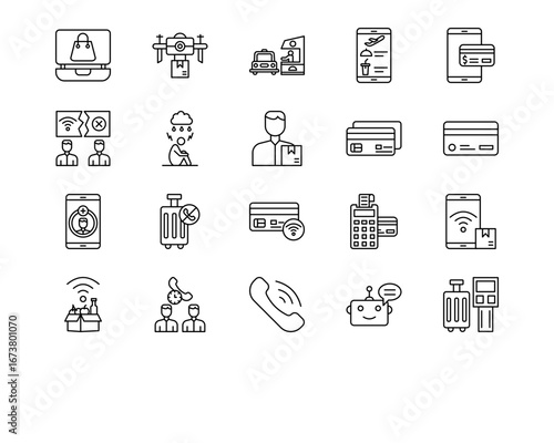 Untact World Line Vector Icons