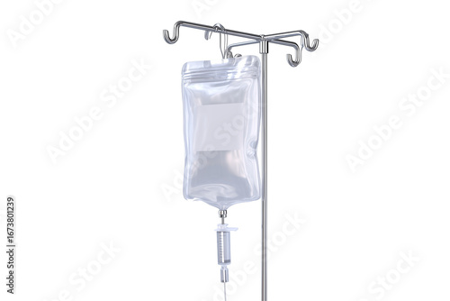 IV drip bag with stand isolated on transparent or white background for medical use in hospitals or clinics