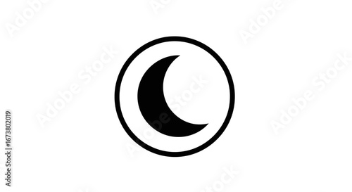 Simple Black Crescent Moon Icon Within a Circle.