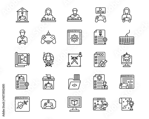 Game Development Line Vector Icons