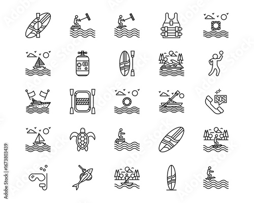 Water Sports Line Vector Icons