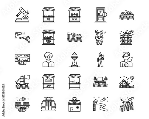 Theme Park Line Vector Icons