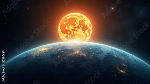 Earth With Sun And Stars