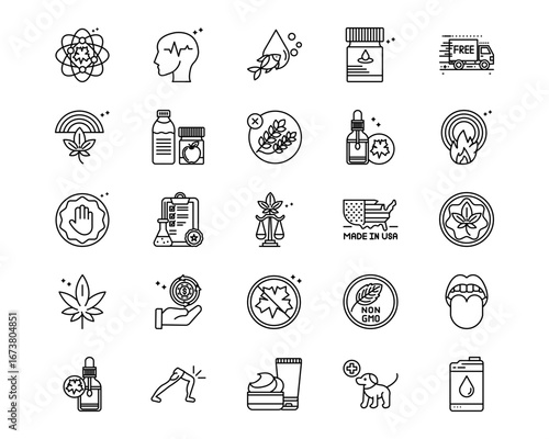 CBD Oil Line Vector Icons