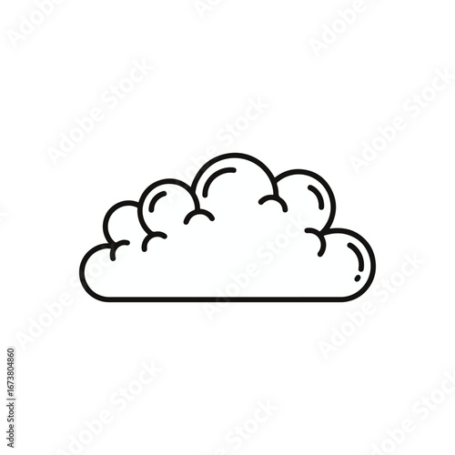 Simple line drawing of a fluffy cumulus cloud, weather symbol, cartoon style.