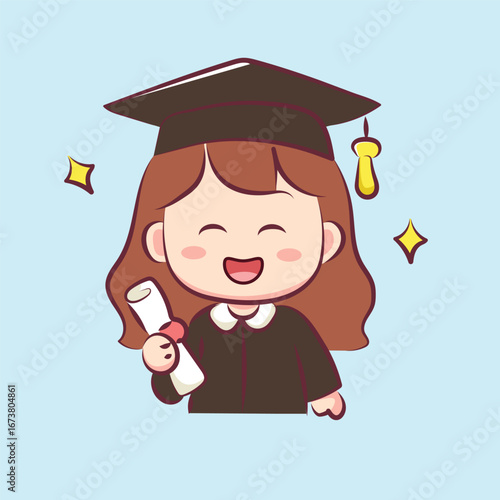cute cartoon character kawai girl is graduation vector
