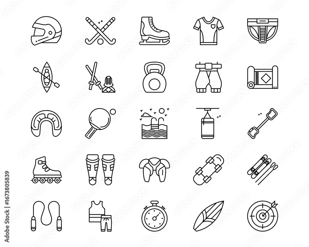 Fototapeta premium Sport Equipment Line Vector Icons