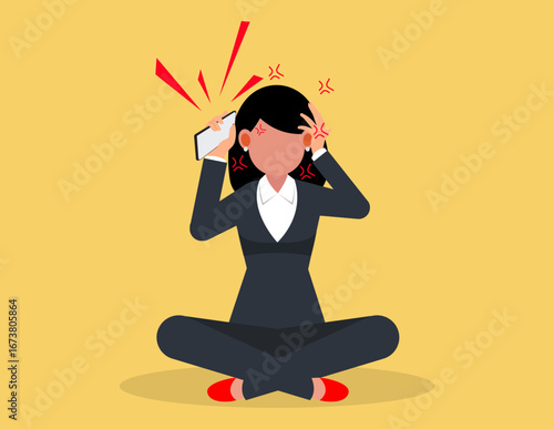 Stressful business talks.  An angry businesswoman is talking on the phone.