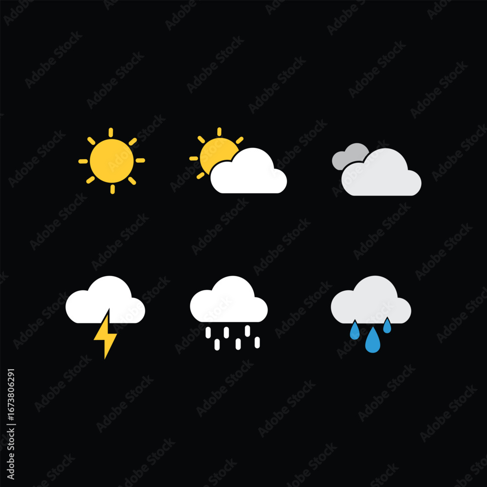 Fototapeta premium Weather Forecast Icons Set Vector Illustration