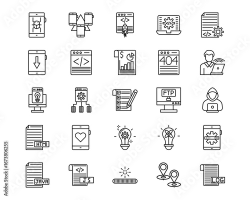 Mobile App Development Line Vector Icons