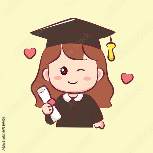 cute cartoon character kawai girl is graduation vector