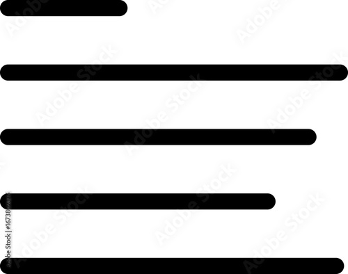 Align line icon for text formatting and paragraph layout. Black solid vector symbol showing ragged right alignment, typography tool, writing editor button, UI UX design element, document and content f