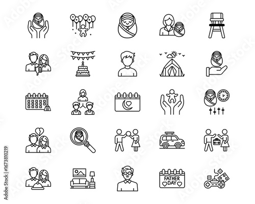 Child Adoption Line Vector Icons