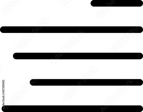 Align line icon for text formatting and paragraph layout. Black solid vector symbol showing ragged left alignment, typography tool, writing editor button, UI UX design element, document and content fo