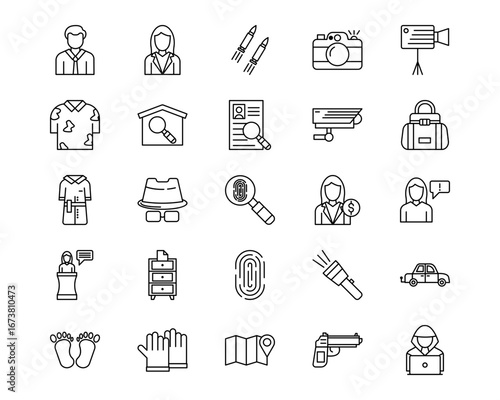 Crime Investigation Line Vector Icons