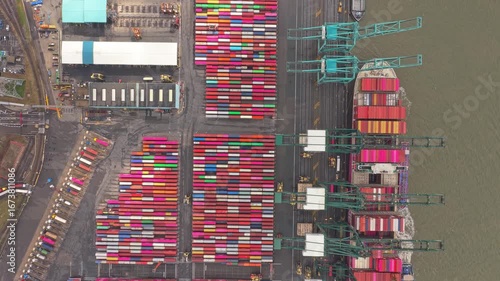 Antwerp port aerial panorama of shipping facilities and storage, Belgium