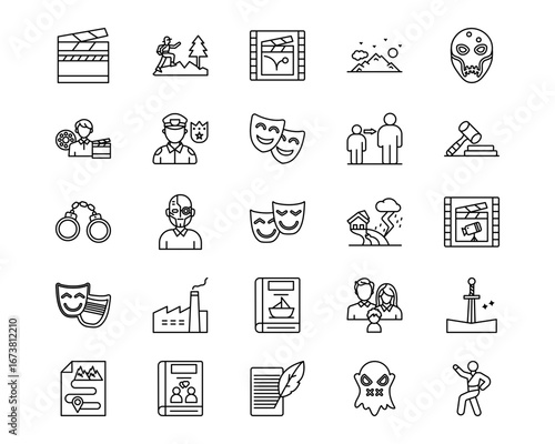 Movie Genres Line Vector Icons