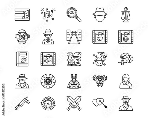 Movie Genres Line Vector Icons