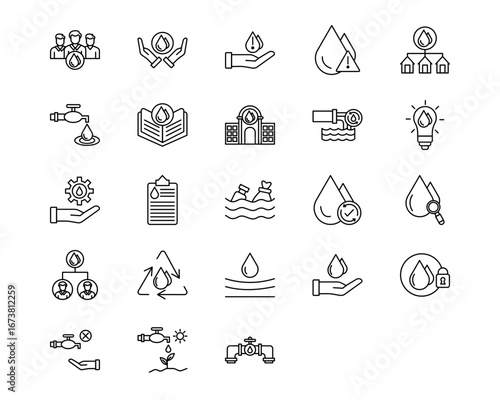 Water Crisis Line Vector Icons