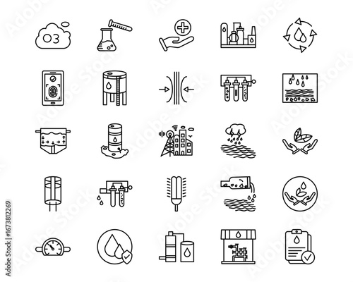 Water Treatment Line Vector Icons