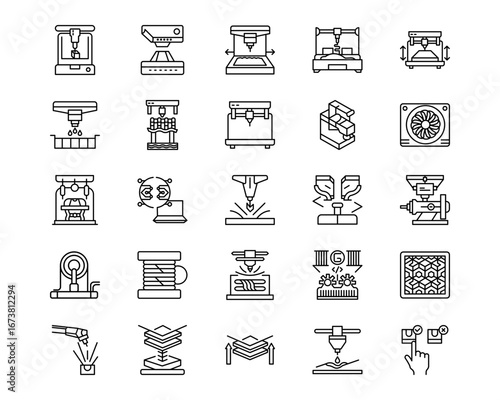 Additive Maufacturing Line Vector Icons